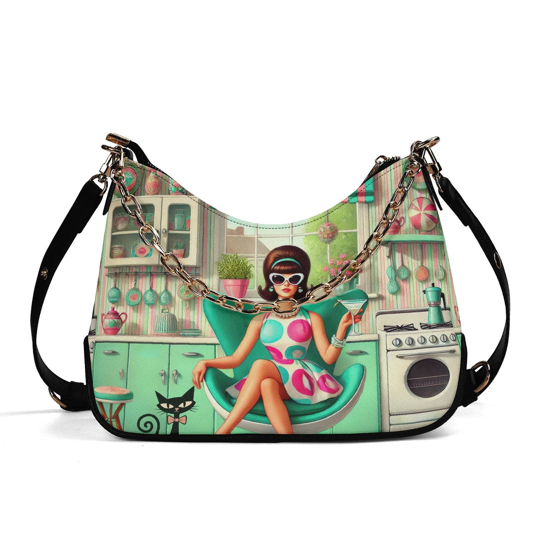 Kate McEnroe New York Groovy Vintage Kitsch Shoulder Bag Atomic Cat 60s Kitchen Retro Mod Girl PurseHandbagsNVO487MY-1
