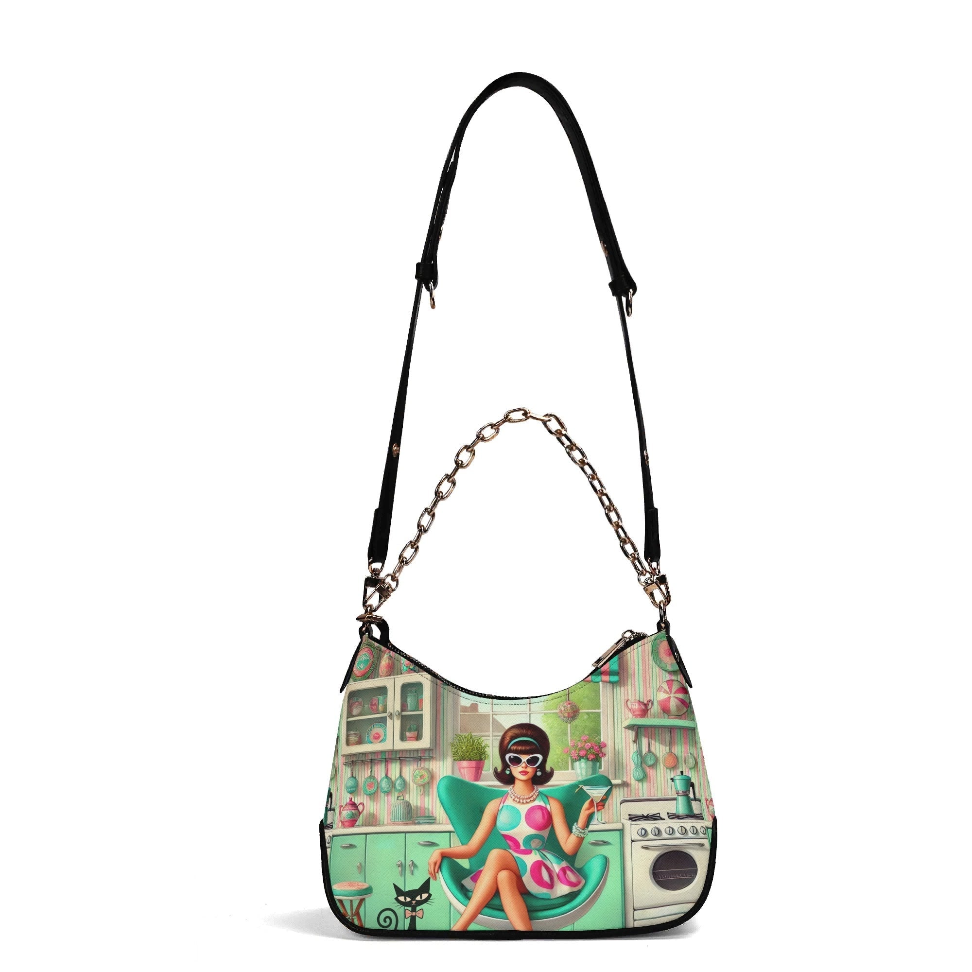 Kate McEnroe New York Groovy Vintage Kitsch Shoulder Bag Atomic Cat 60s Kitchen Retro Mod Girl PurseHandbagsNVO487MY-1