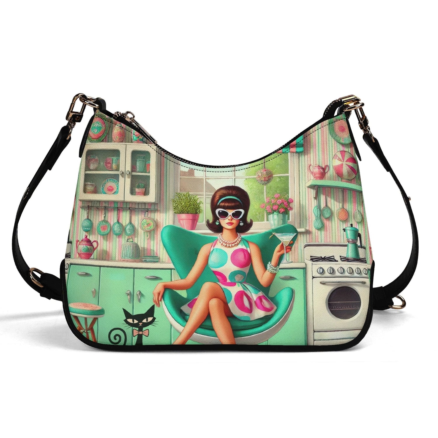 Kate McEnroe New York Groovy Vintage Kitsch Shoulder Bag Atomic Cat 60s Kitchen Retro Mod Girl PurseHandbagsNVO487MY-1