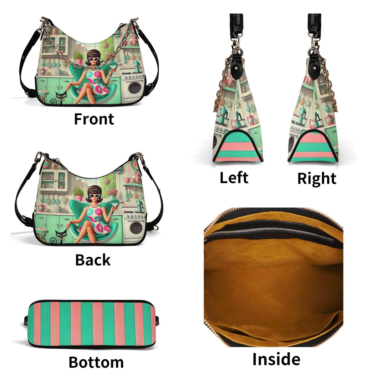 Kate McEnroe New York Groovy Vintage Kitsch Shoulder Bag Atomic Cat 60s Kitchen Retro Mod Girl PurseHandbagsNVO487MY-1