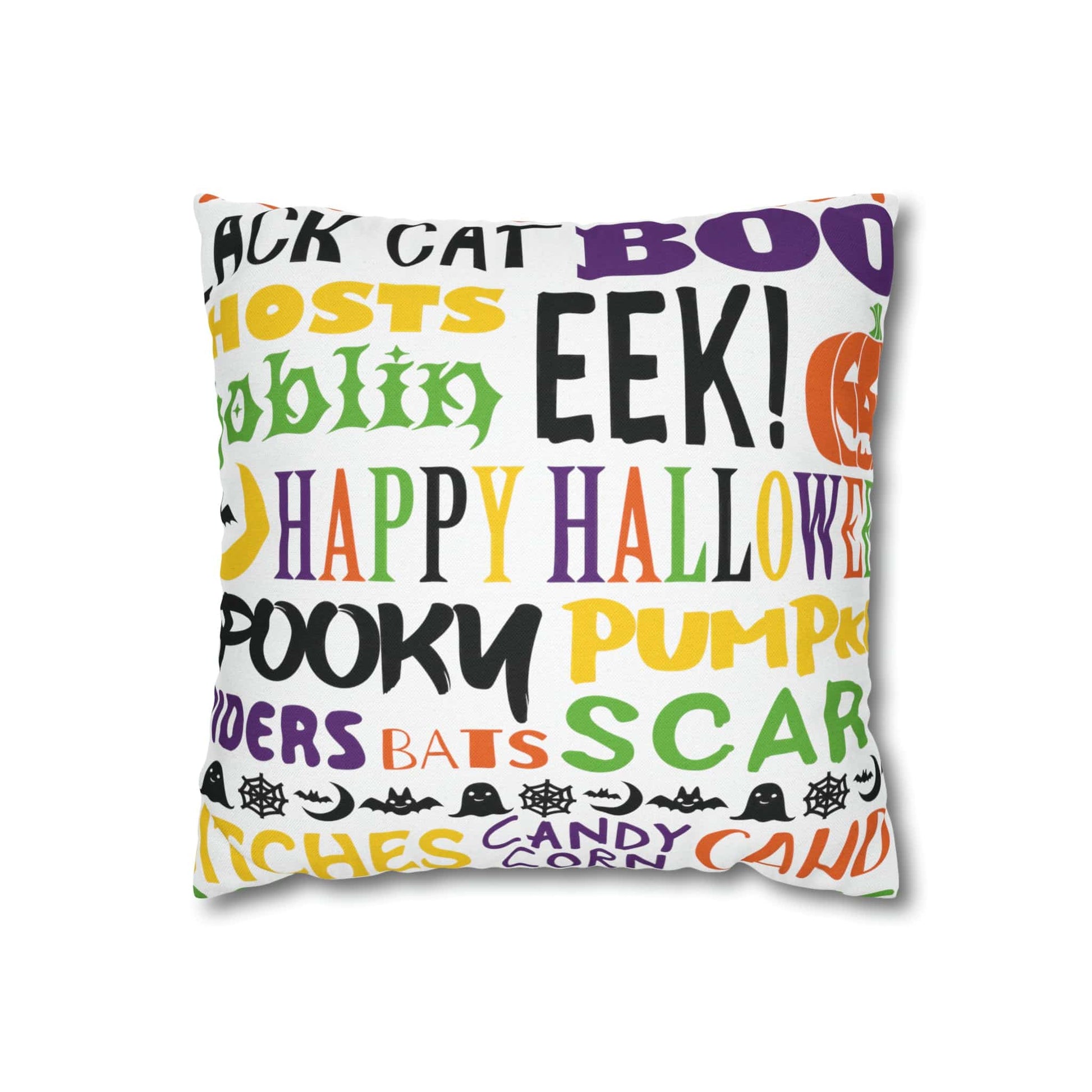 Printify Halloween Throw Pillow Cover, Trick or Treat, Spooky Witches Haunted House Accent Pillow, Country Farmhouse Home Decor Gift Home Decor 14" × 14" 10258149933131879776
