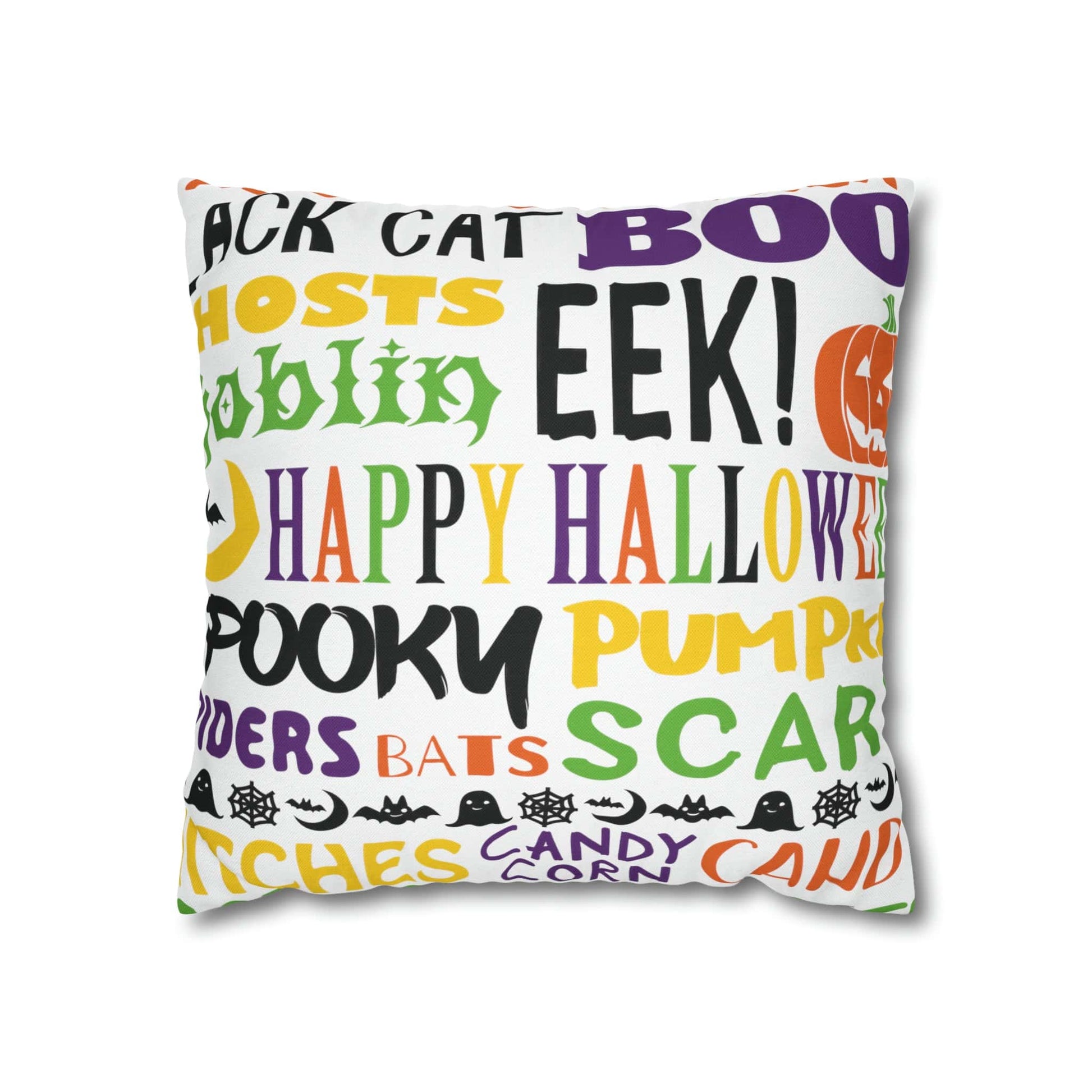 Printify Halloween Throw Pillow Cover, Trick or Treat, Spooky Witches Haunted House Accent Pillow, Country Farmhouse Home Decor Gift Home Decor 16" × 16" 26910691176192571015
