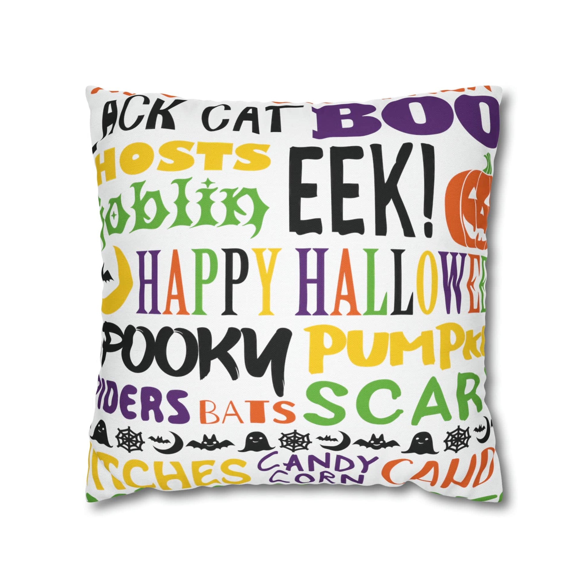 Printify Halloween Throw Pillow Cover, Trick or Treat, Spooky Witches Haunted House Accent Pillow, Country Farmhouse Home Decor Gift Home Decor 18" × 18" 46724660616554989546