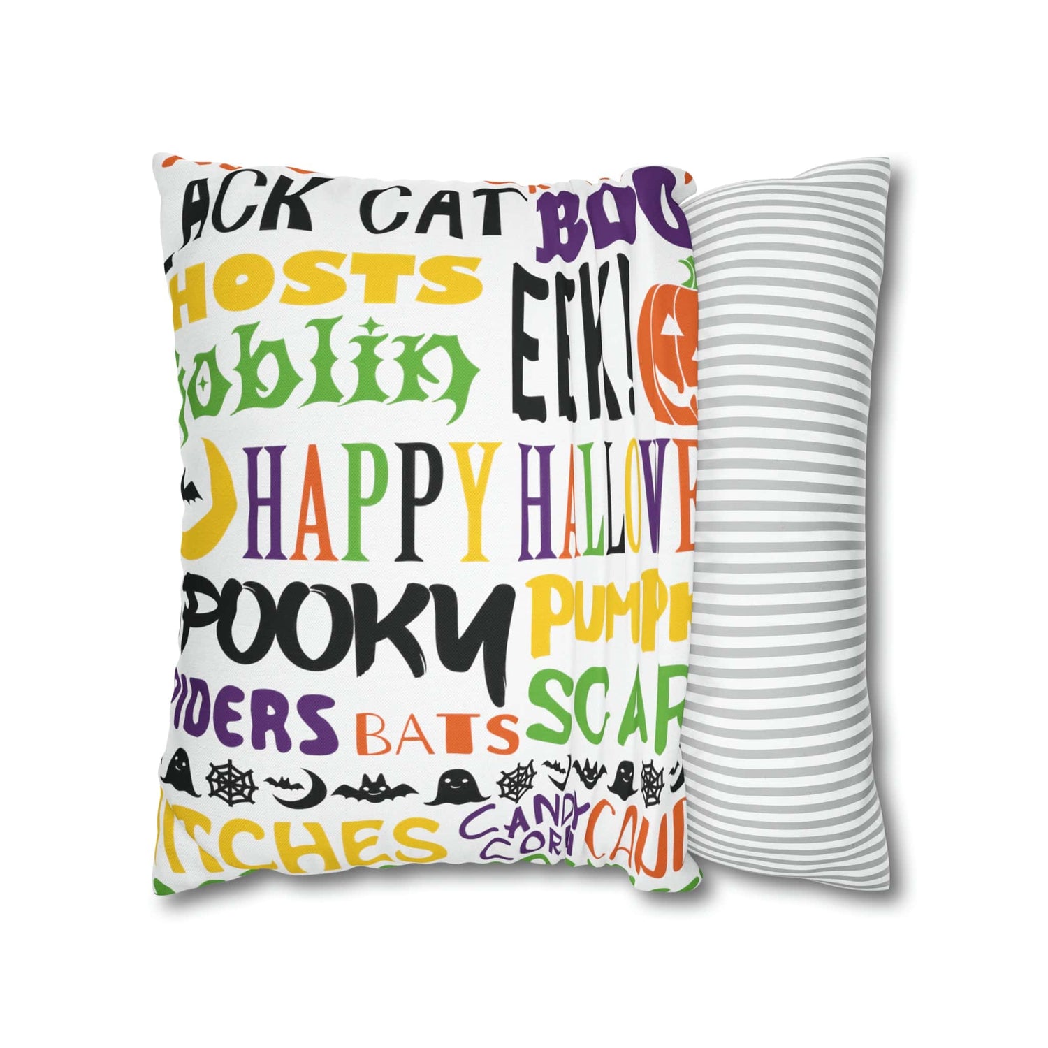 Printify Halloween Throw Pillow Cover, Trick or Treat, Spooky Witches Haunted House Accent Pillow, Country Farmhouse Home Decor Gift Home Decor