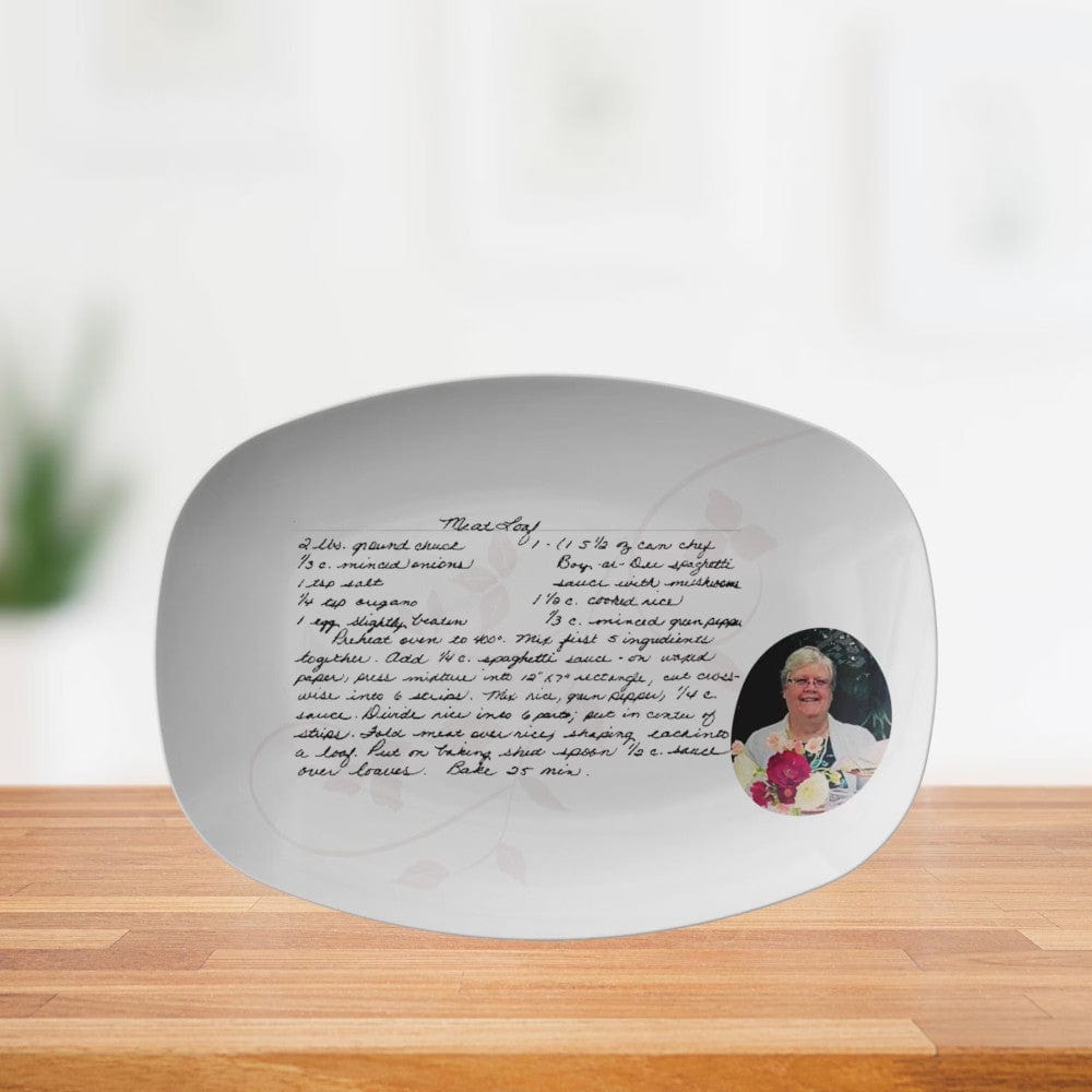 Kate McEnroe New York Handwritten Recipe Platter with Photo, Personalized Handwriting Recipe Card Keepsake for Family Heirloom Recipes, Mother's Day Gift Serving Platters Recipe/photo/Flower PP1-REC-PHF-2