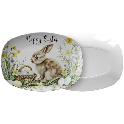 teelaunch Happy Easter Bunny Serving Platter, Spring Floral Decorative Plate Kitchenware default 9727