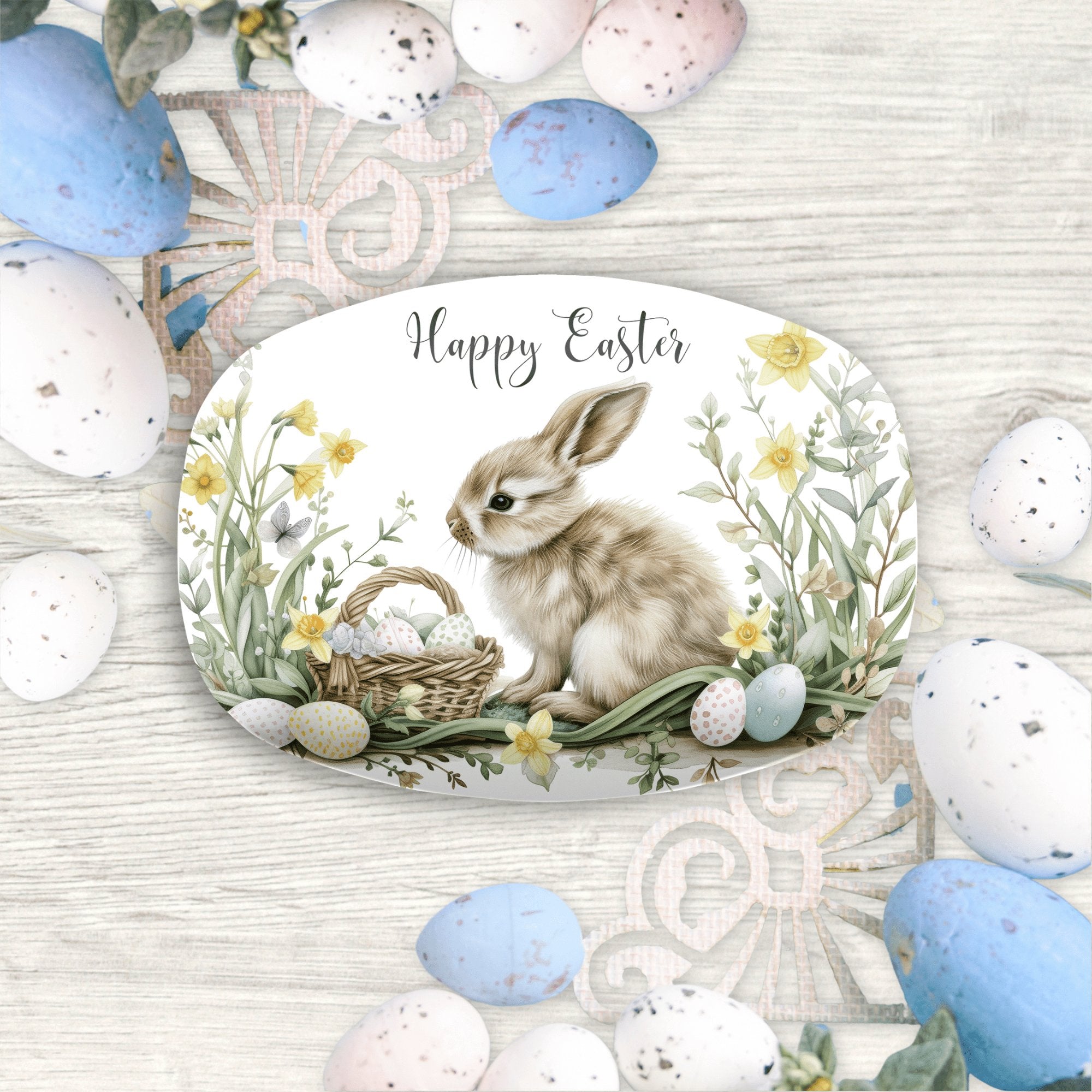 Kate McEnroe New York Happy Easter Bunny Serving Platter, Spring Floral Decorative Serving TrayServing PlattersP22 - EAS - BUN - 3