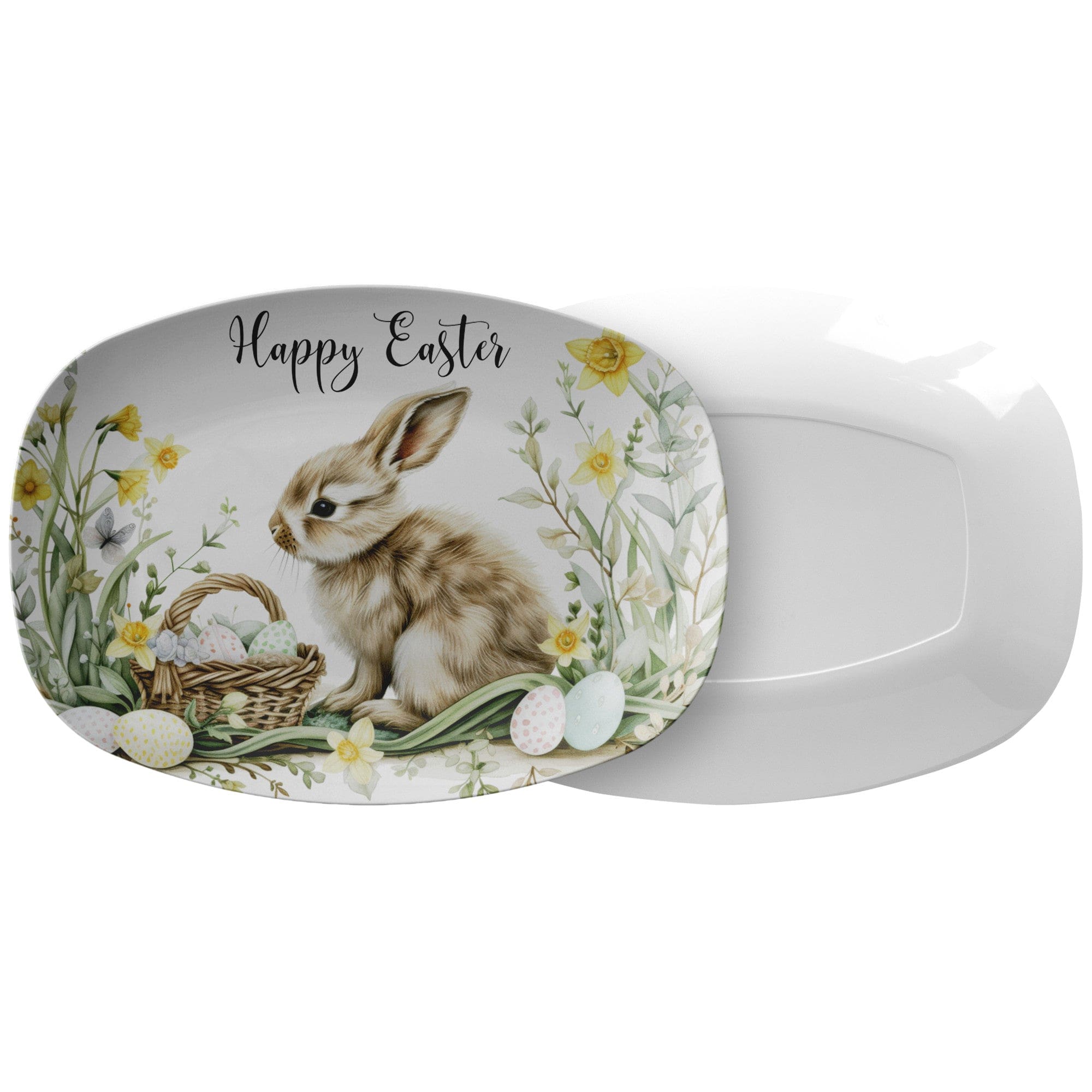 Kate McEnroe New York Happy Easter Bunny Serving Platter, Spring Floral Decorative Serving TrayServing PlattersP22 - EAS - BUN - 3