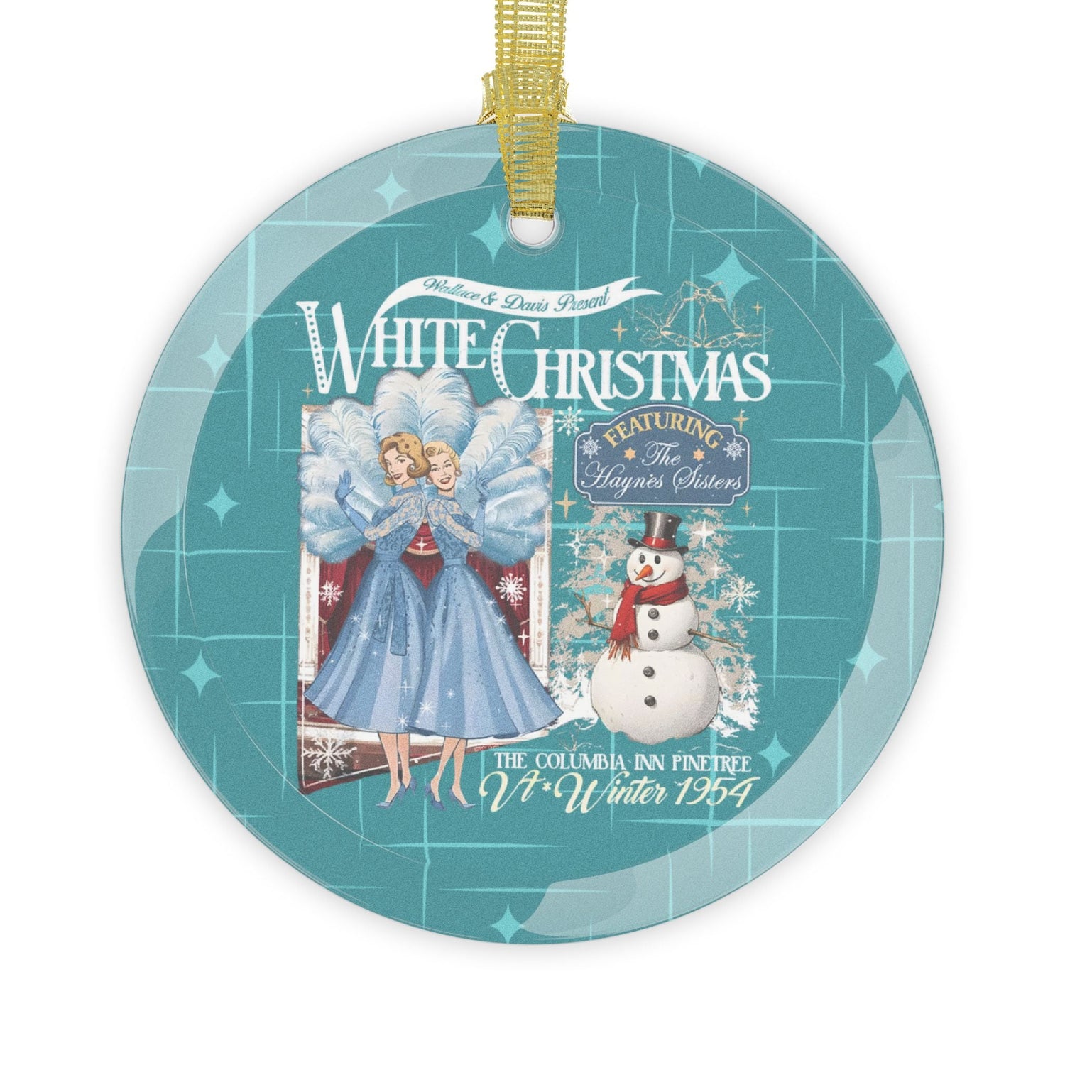 Kate McEnroe New York Haynes Sisters White Christmas Ornament, Wallace And Davis 1954 Movie Retro Card ArtOrnaments31264924674843392743