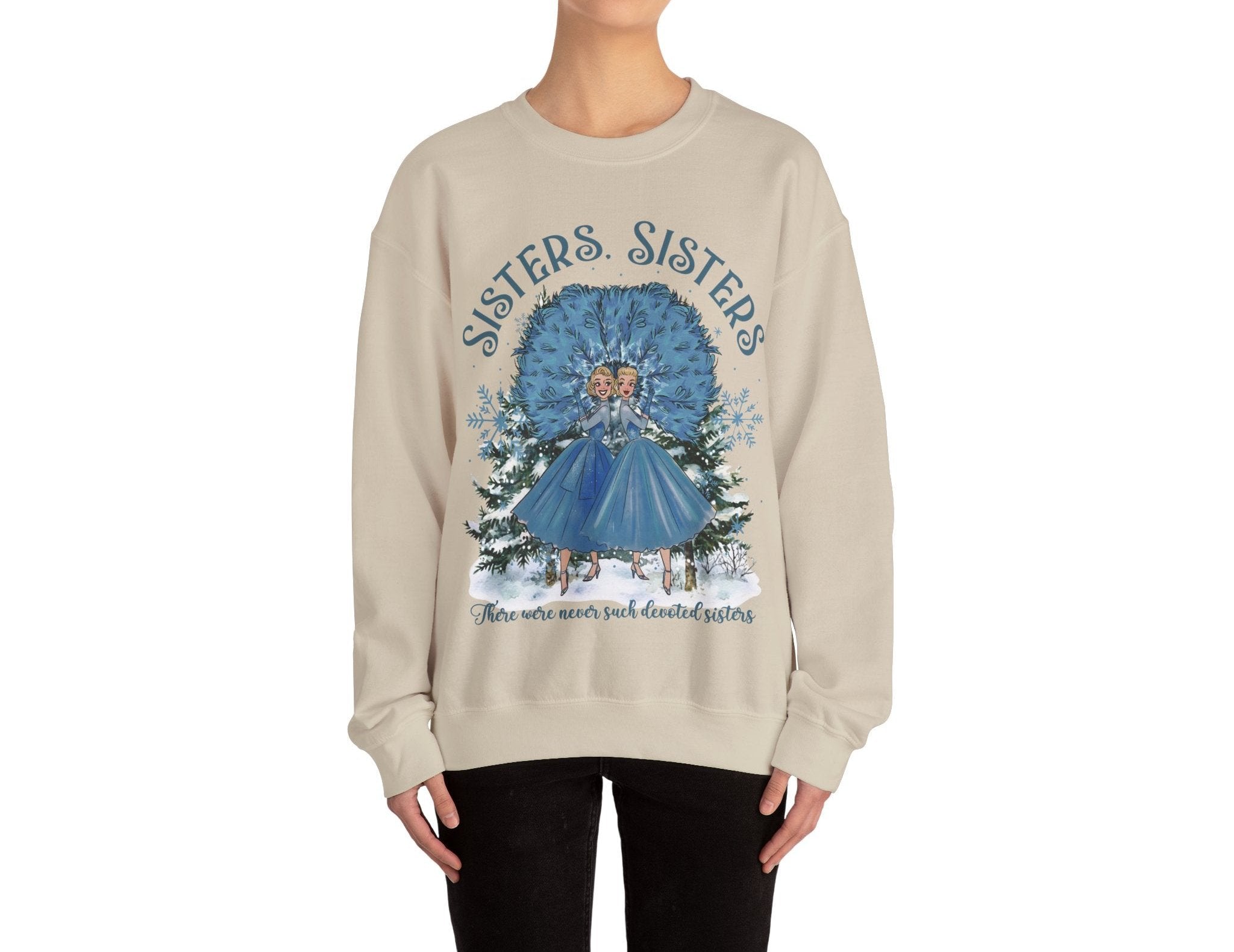 Kate McEnroe New York Haynes Sisters White Christmas Sweatshirt, Wallace And Davis 1954 Movie Apparel, Vintage Kitsch Holiday CrewneckSweatshirt13520516938841051804