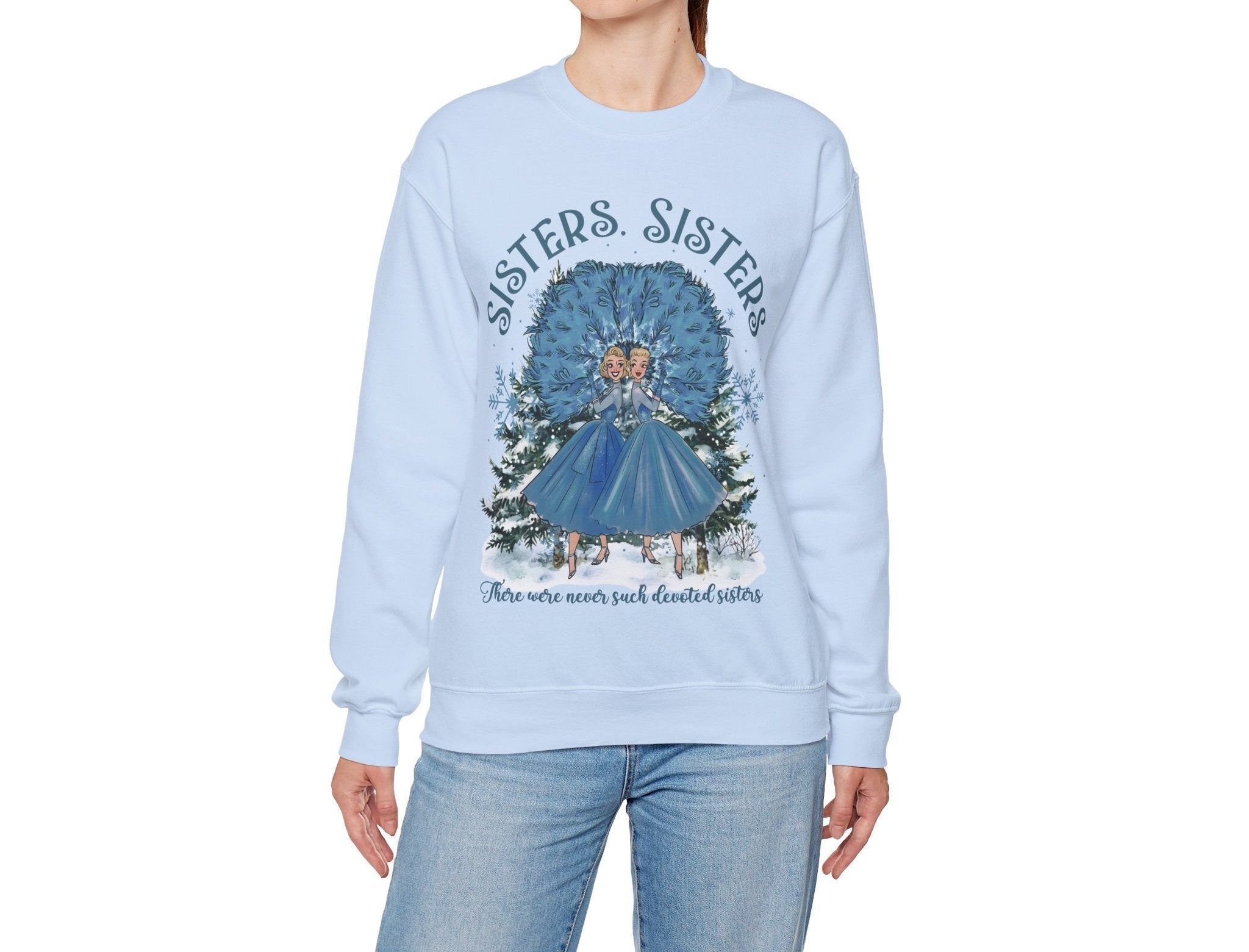 Kate McEnroe New York Haynes Sisters White Christmas Sweatshirt, Wallace And Davis 1954 Movie Apparel, Vintage Kitsch Holiday CrewneckSweatshirt13520516938841051804
