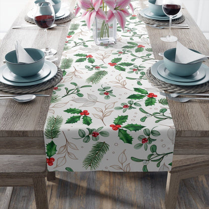 Kate McEnroe New York Holiday Table Runner, Christmas Table Runner, Evergreen and Holly Berries Table Linens, Farmhouse Table Decor, Holiday Party Tabletop DecorTable Runners19281433963610912210