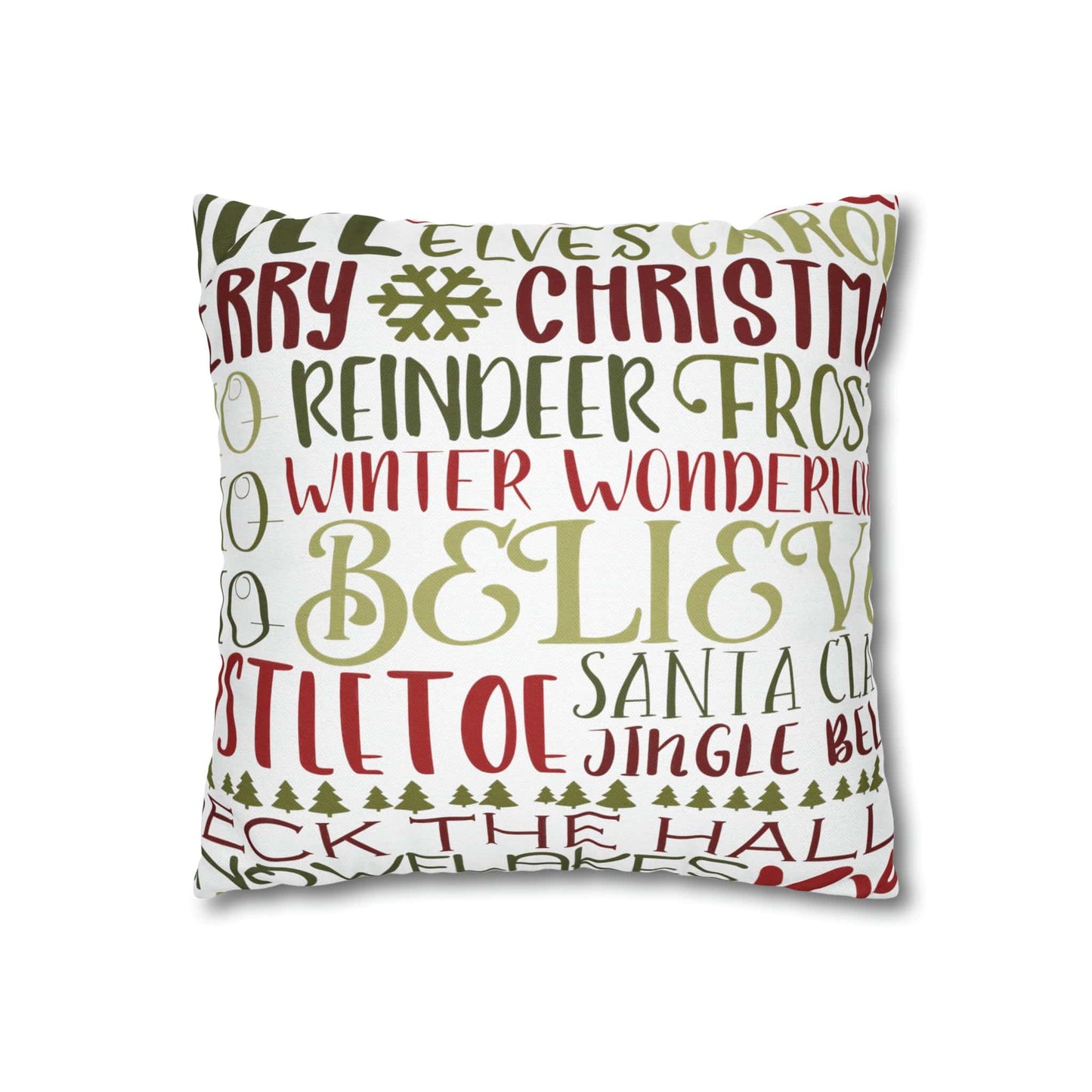 Printify Holiday Throw Pillow Cover, Farmhouse Decor, Reindeer, Mistletoe, Believe, Winter Wonderland, Jingle Bells, Word Art Christmas Pillowcase Home Decor