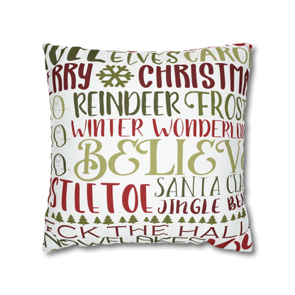 Printify Holiday Throw Pillow Cover, Farmhouse Decor, Reindeer, Mistletoe, Believe, Winter Wonderland, Jingle Bells, Word Art Christmas Pillowcase Home Decor
