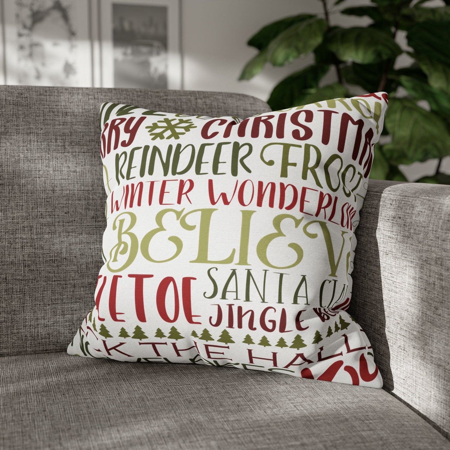 Holiday Throw Pillow Cover, Farmhouse Decor, Reindeer, Mistletoe