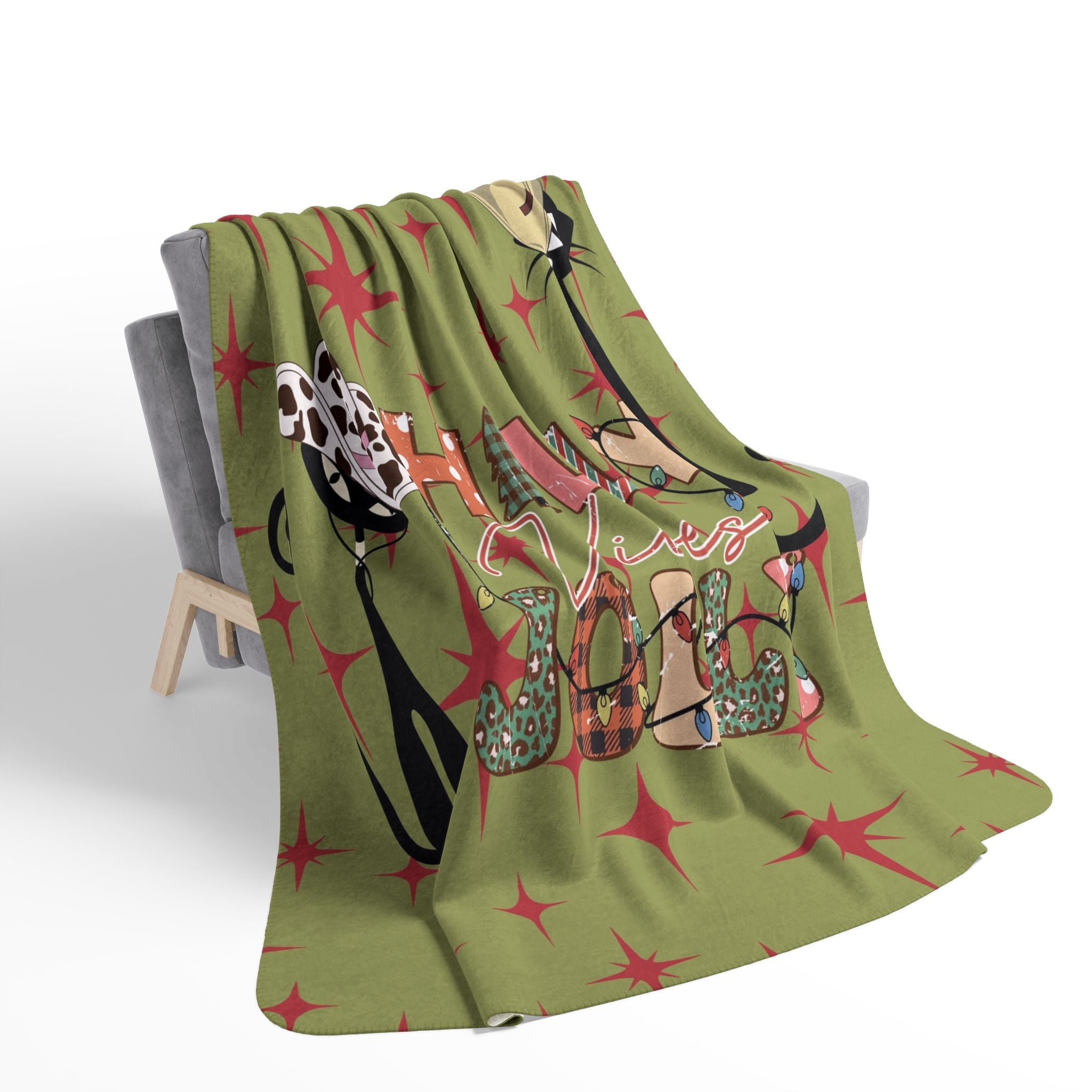 Kate McEnroe New York Howdy Jolly Cowboy Atomic Cat Sherpa Blanket, Retro Christmas Western Holiday Decor, Mid Century Modern Cozy ThrowBlankets20474456652812467028