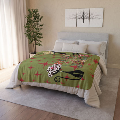 Kate McEnroe New York Howdy Jolly Cowboy Atomic Cat Sherpa Blanket, Retro Christmas Western Holiday Decor, Mid Century Modern Cozy ThrowBlankets20474456652812467028