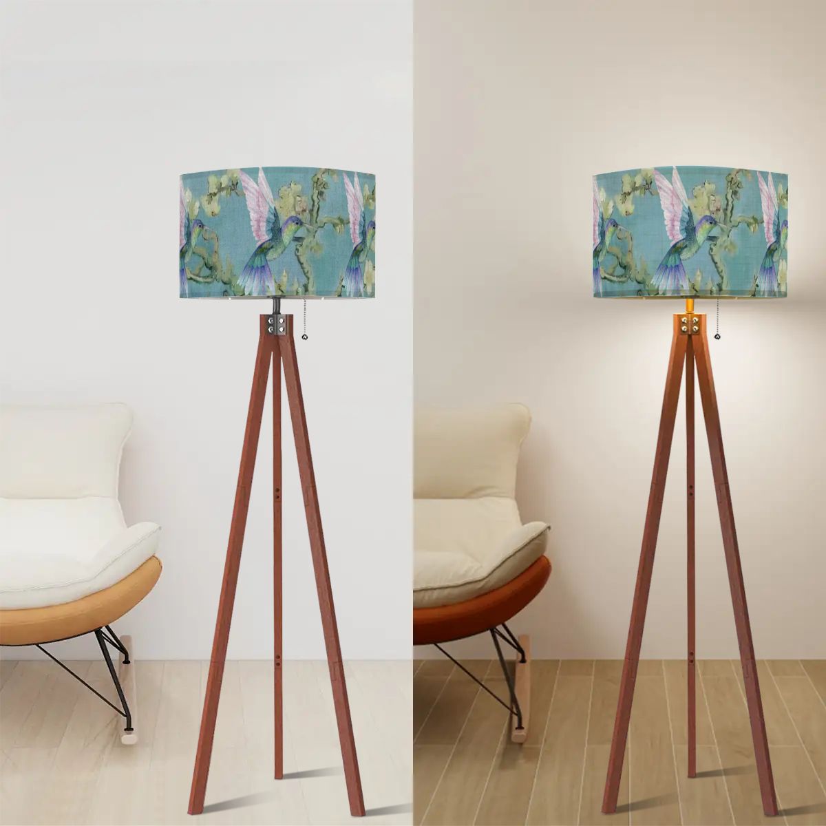 Kate McEnroe New York Hummingbird Almond Blossom Floral Tripod Floor LampTripod Floor LampsJSv9Y5etEd
