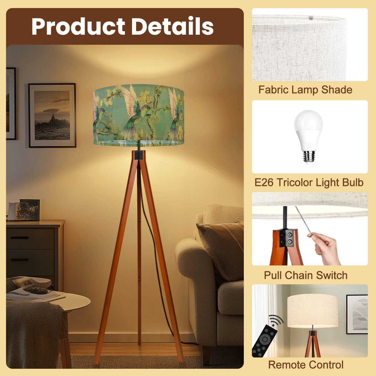 Kate McEnroe New York Hummingbird Almond Blossom Floral Tripod Floor LampTripod Floor LampsJSv9Y5etEd
