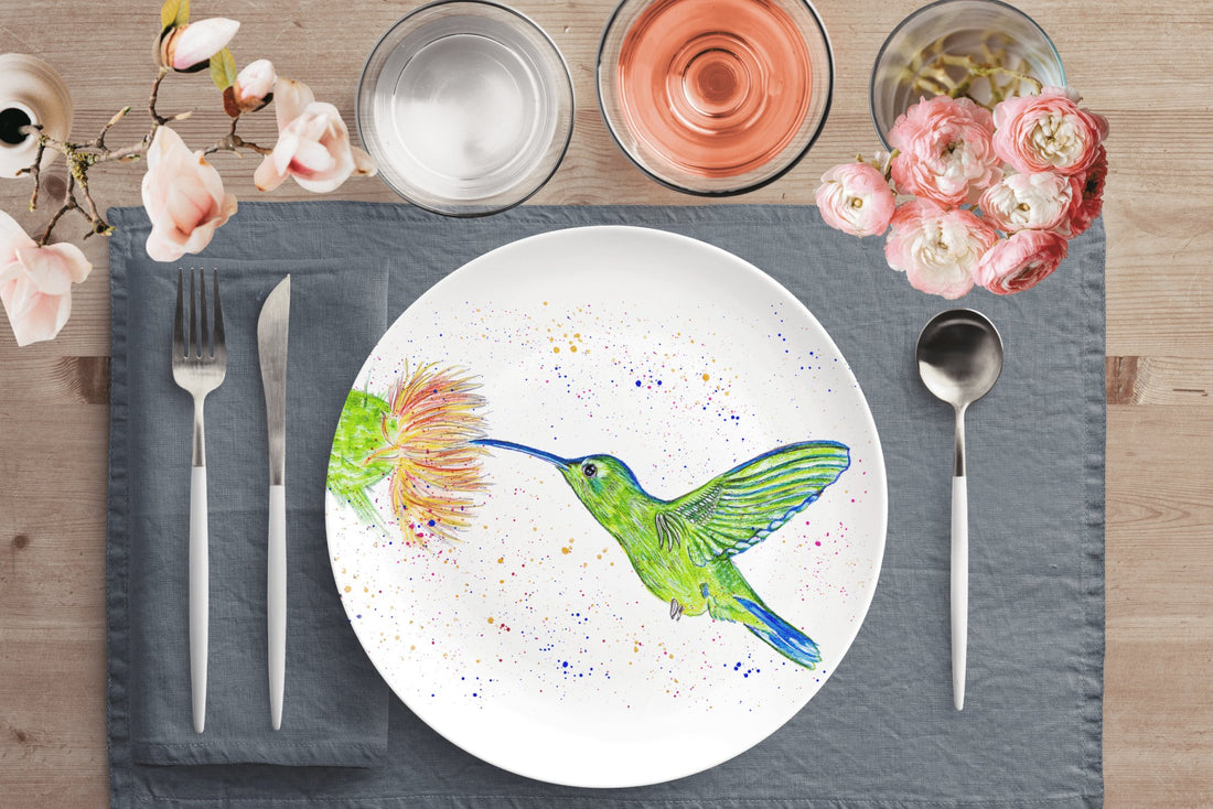 Kate McEnroe New York Hummingbird Dinner Plate SetPlatesP20 - HUM - WHI - 34S