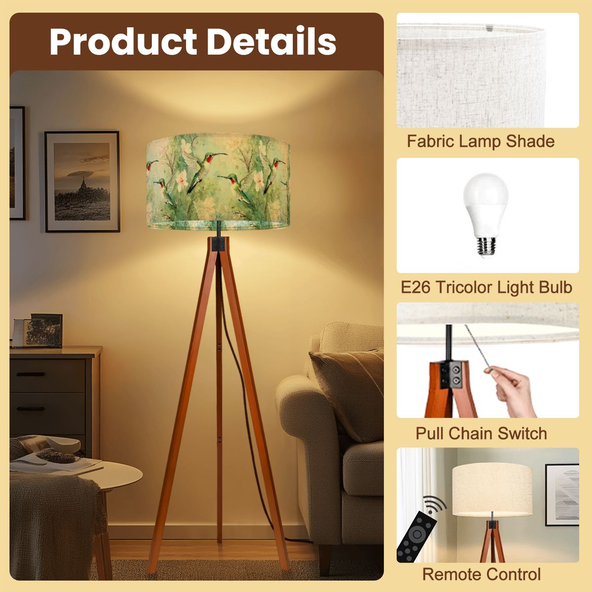 Kate McEnroe New York Hummingbird Floral Watercolor Tripod Floor LampTripod Floor LampsMdkrELUl6B