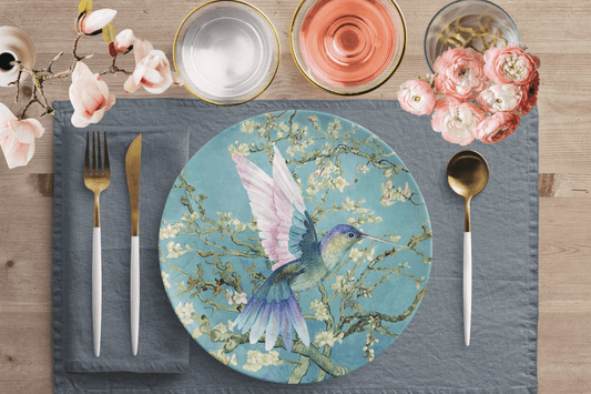 Kate McEnroe New York Hummingbird In Almond Blossoms Dinner Plates Plates Single P20-HUM-GRE-1S