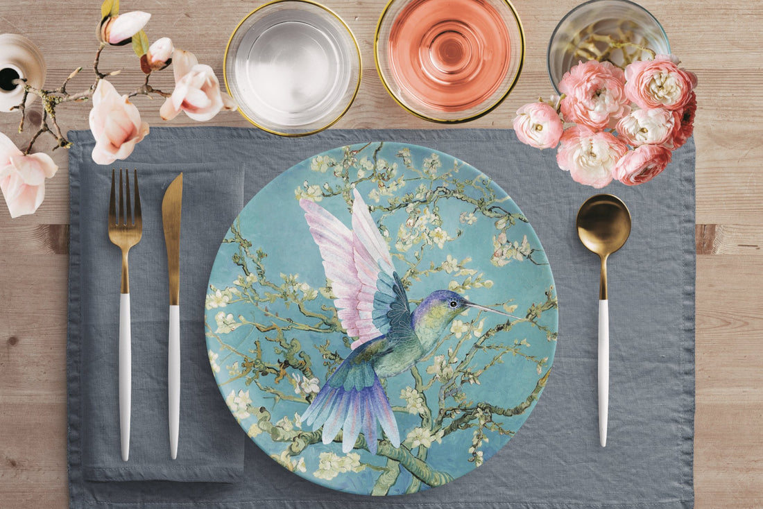 Kate McEnroe New York Hummingbird In Almond Blossoms Dinner PlatesPlatesP20 - HUM - GRE - 1S