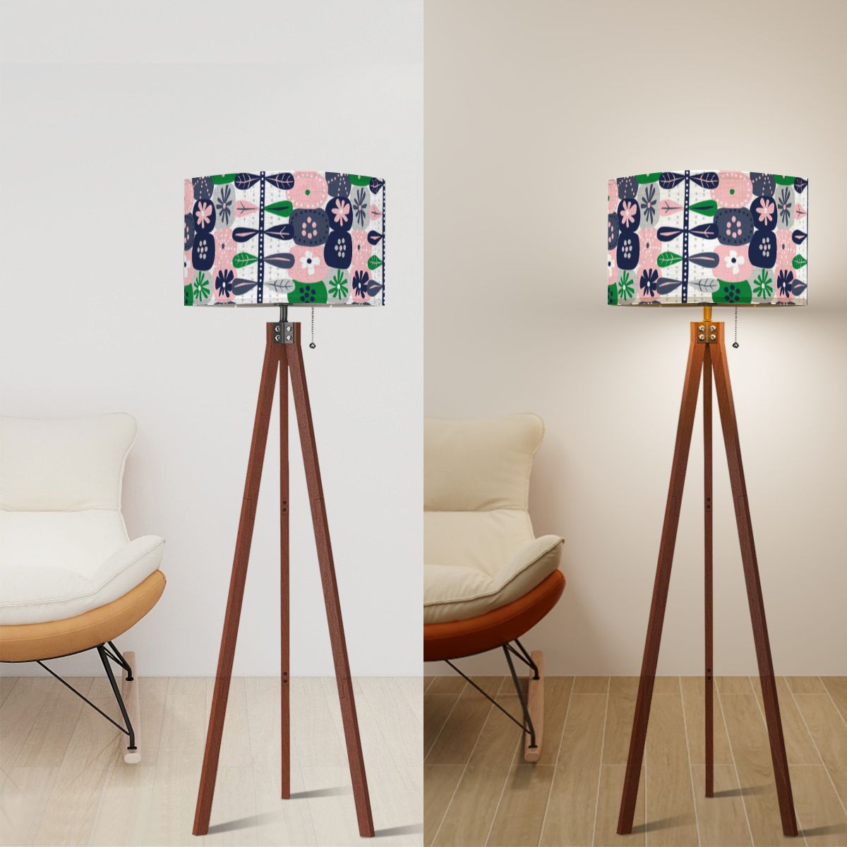 Kate McEnroe New York Hygge Mid Century Modern Tripod Floor Lamp, Scandinavian Danish Modern Retro Floral LightFloor LampsPFKQKKAD7W