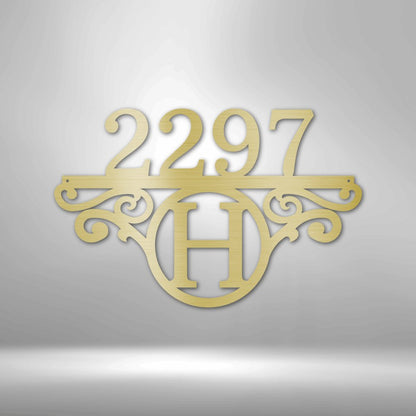 Kate McEnroe New York Initial Address Monogram - Steel SignMetal Wall ArtMEM - 152 - 00 - 12 - Gold - Mild Steel - 0.06 - 1