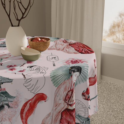 Kate McEnroe New York Japanese Floral Tablecloth, Japanese Geisha Koi And Temple Floral TableclothTablecloths24412033071598514726