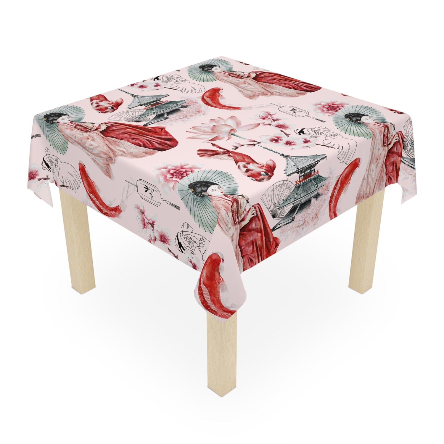 Kate McEnroe New York Japanese Floral Tablecloth, Japanese Geisha Koi And Temple Floral TableclothTablecloths24412033071598514726