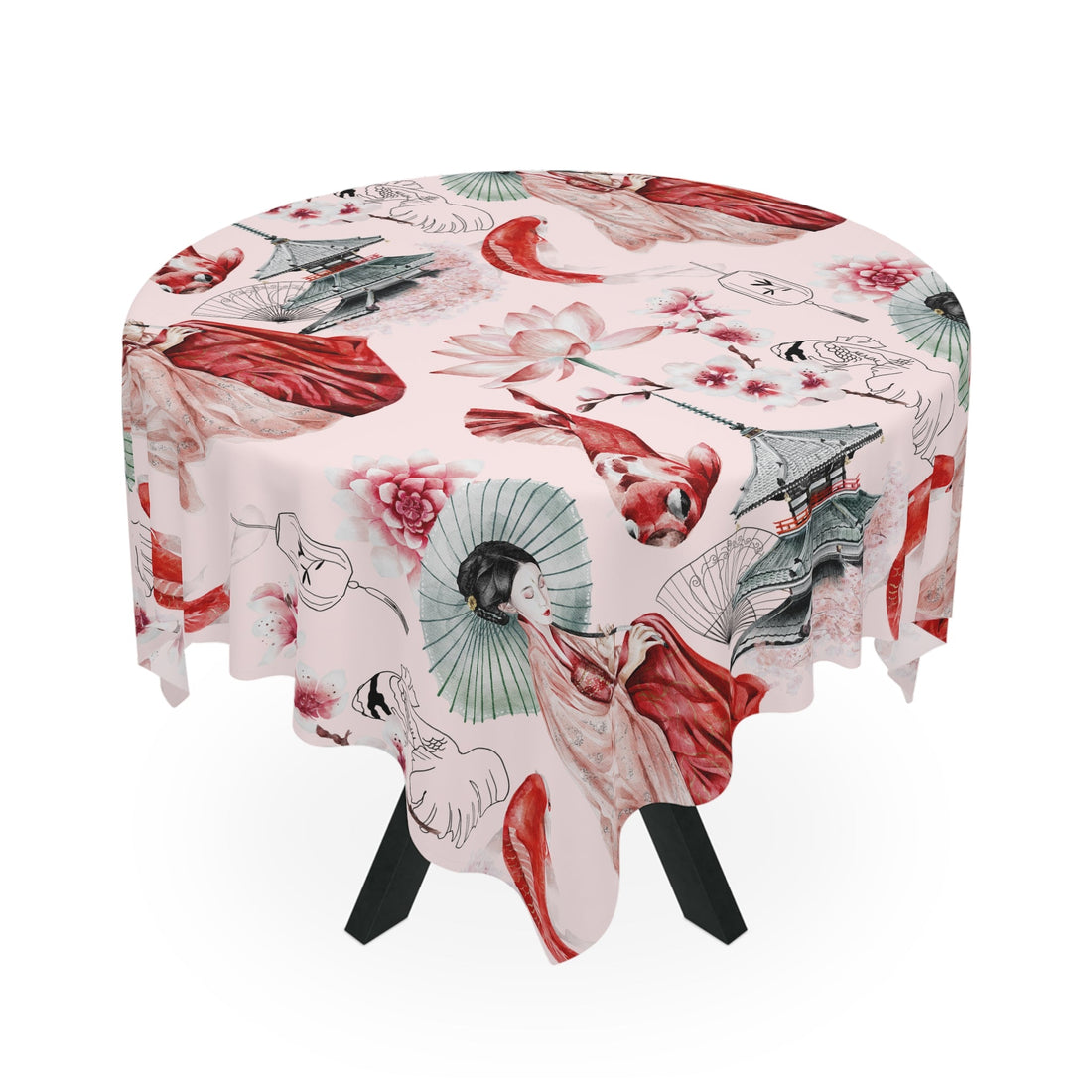 Kate McEnroe New York Japanese Floral Tablecloth, Japanese Geisha Koi And Temple Floral TableclothTablecloths24412033071598514726