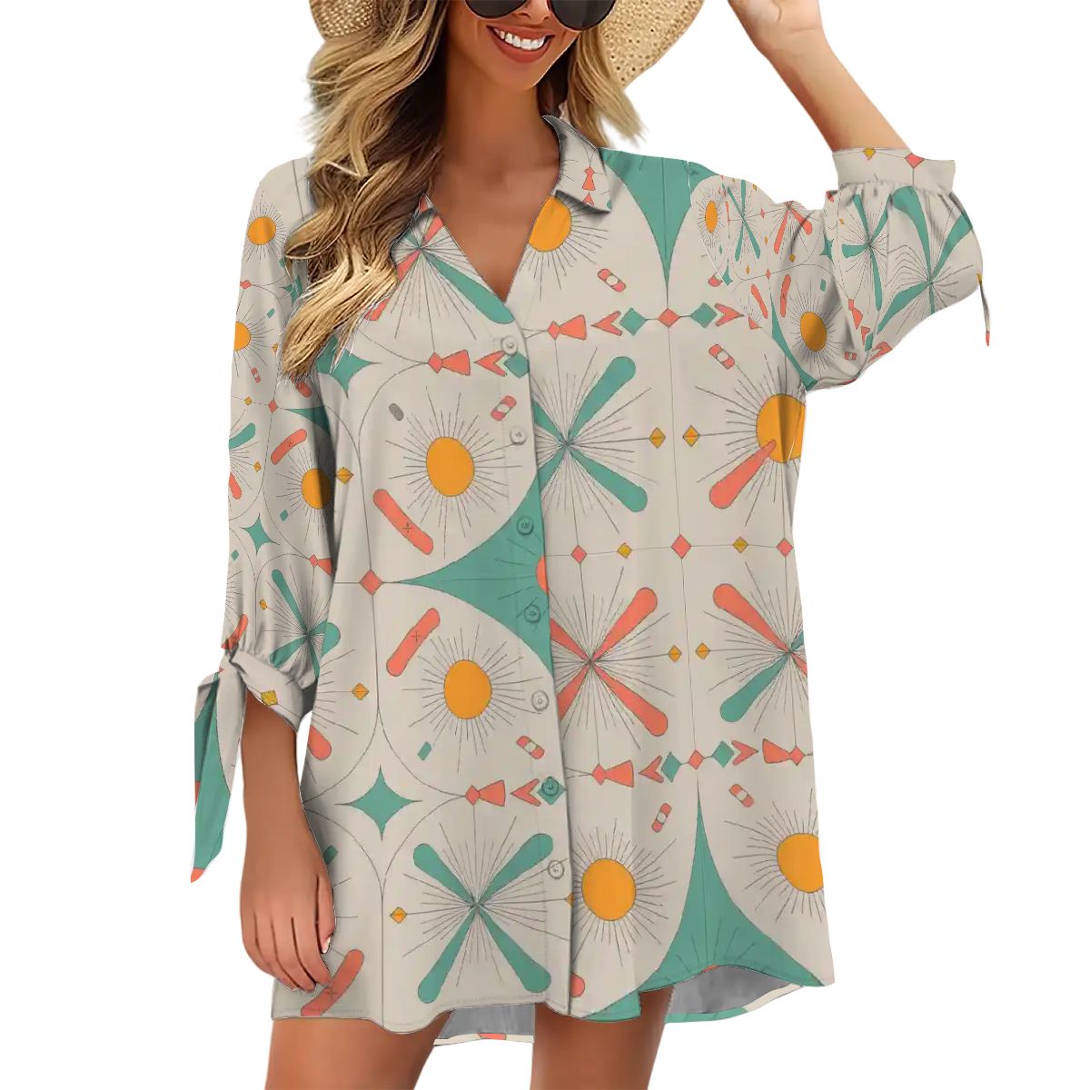 Kate McEnroe New York Jetset Starburst Retro Cover Up, Mid Century Modern Pool Lounge ShirtSwimsuits Cover Ups5wzgLgPScw