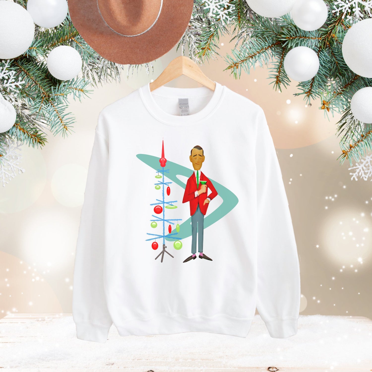 Kate McEnroe New York Kitsch 1950s Christmas Unisex Crewneck Sweatshirt, Mid Century Modern Retro Holiday PulloverSweatshirt23317573874612278109