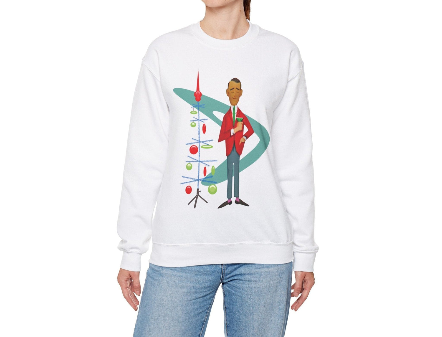 Kate McEnroe New York Kitsch 1950s Christmas Unisex Crewneck Sweatshirt, Mid Century Modern Retro Holiday PulloverSweatshirt23779871570559851667