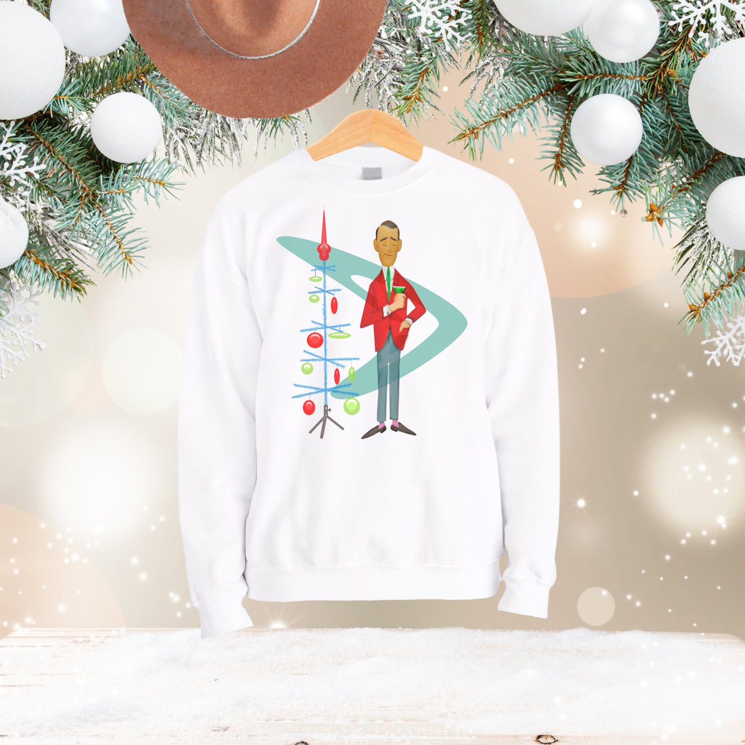 Kate McEnroe New York Kitsch 1950s Christmas Unisex Crewneck Sweatshirt, Mid Century Modern Retro Holiday PulloverSweatshirt23779871570559851667