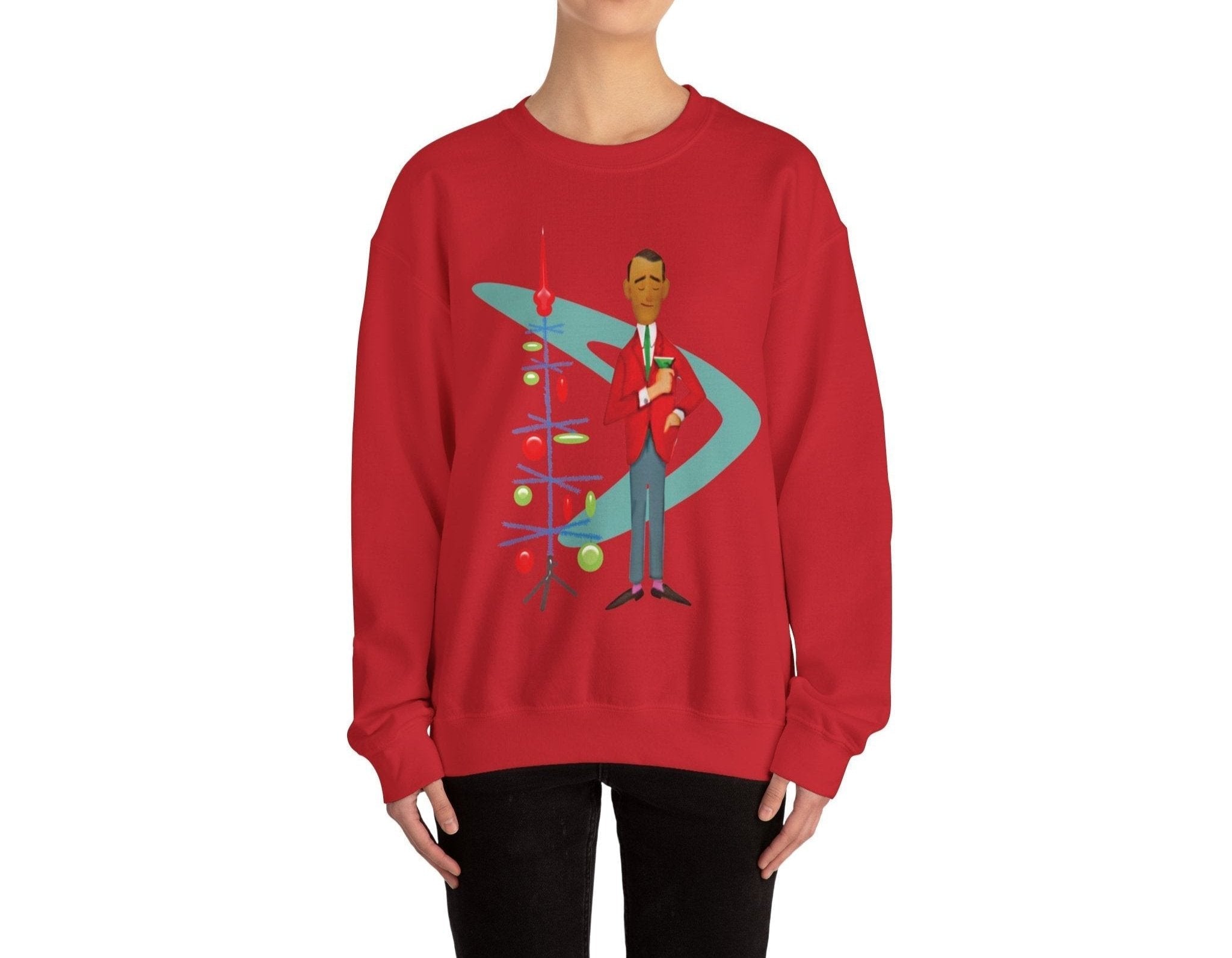 Kate McEnroe New York Kitsch 1950s Christmas Unisex Crewneck Sweatshirt, Mid Century Modern Retro Holiday PulloverSweatshirt23779871570559851667