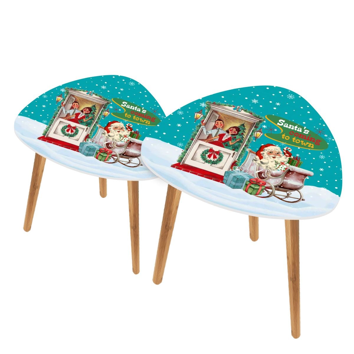 Kate McEnroe New York Kitsch 1950s Santa’s Coming to Town Sleigh MCM Nesting TablesNesting Tabless37Z1PKA2x
