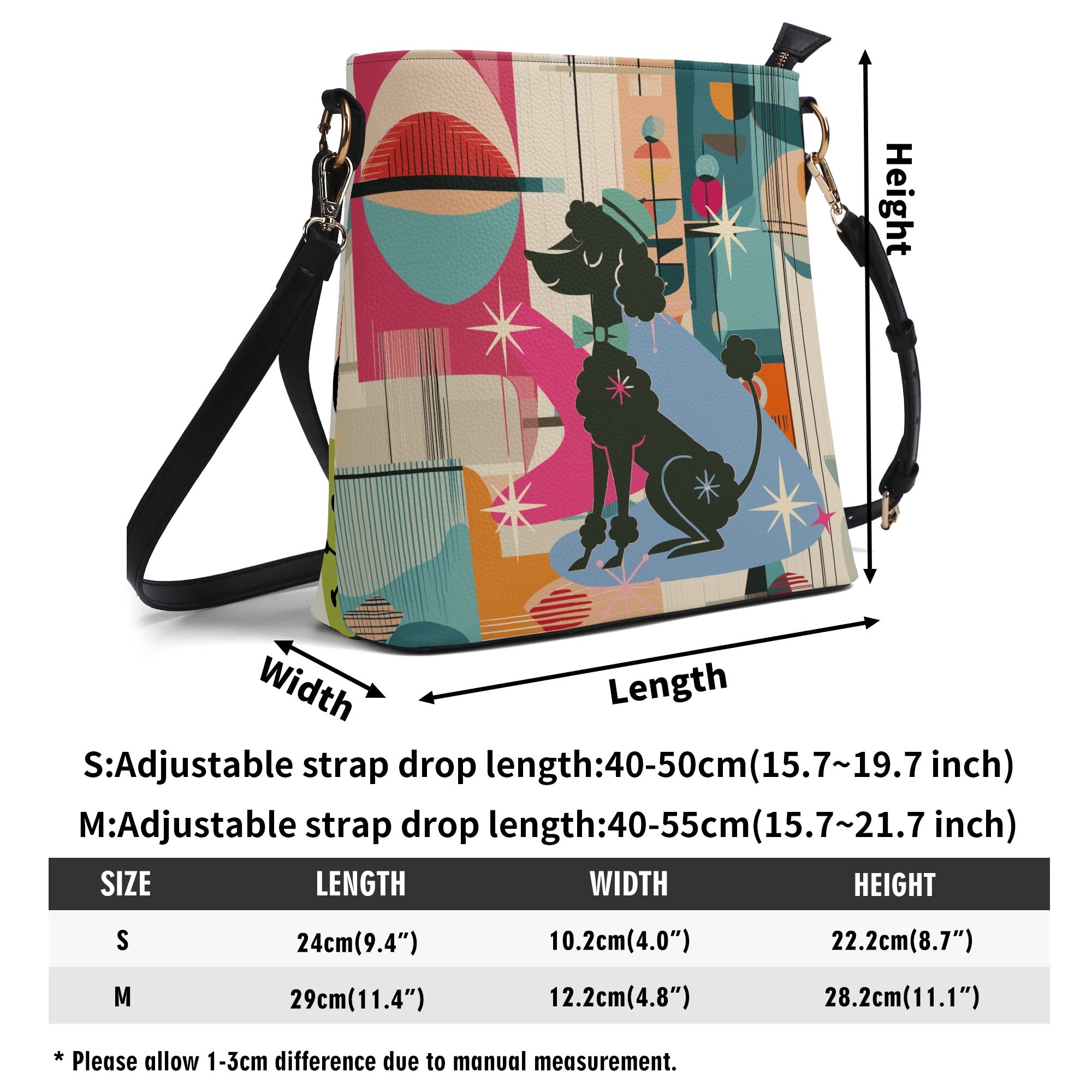 Kate McEnroe New York Kitsch 50s Mod Poodle Mid Century Modern Crossbody Bag, Retro Abstract Geometric MCM Shoulder BagHandbagsWLXGX71W - 1