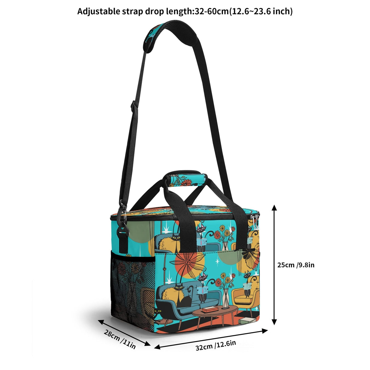 Kate McEnroe New York Kitsch Atomic Cat Mid Mod Cooler Tote, Retro Lounge, Mid Century Modern Insulated Lunch BagLunch BagsNKQ4L75N - 1