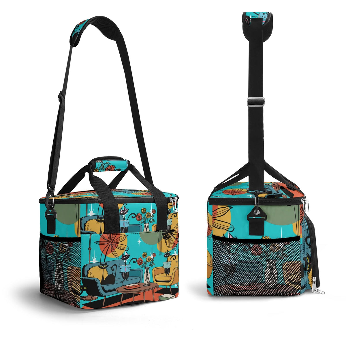 Kate McEnroe New York Kitsch Atomic Cat Mid Mod Cooler Tote, Retro Lounge, Mid Century Modern Insulated Lunch BagLunch BagsNKQ4L75N - 1
