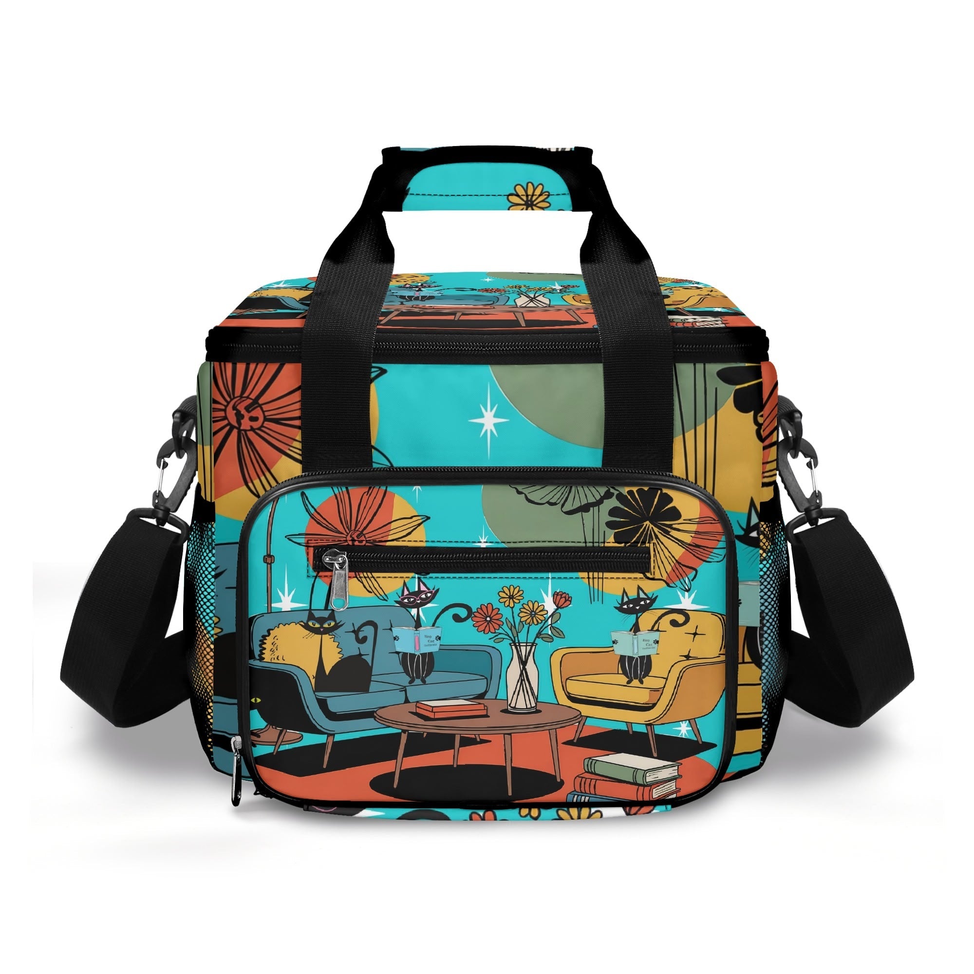 Kate McEnroe New York Kitsch Atomic Cat Mid Mod Cooler Tote, Retro Lounge, Mid Century Modern Insulated Lunch BagLunch BagsNKQ4L75N - 1
