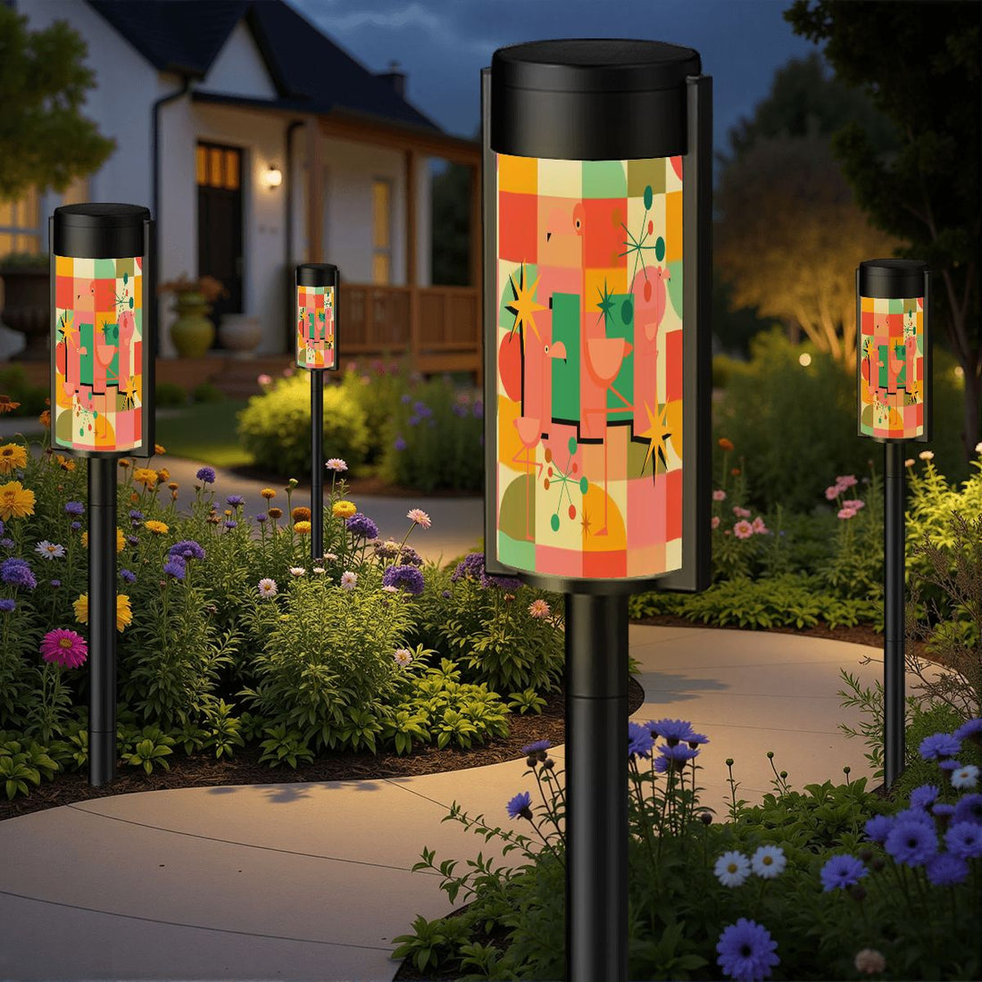 Kate McEnroe New York Kitschy 1950s Flamingo Mid Century Modern Solar Garden LightSolar Garden Stake LightsZlbiDiFeiN