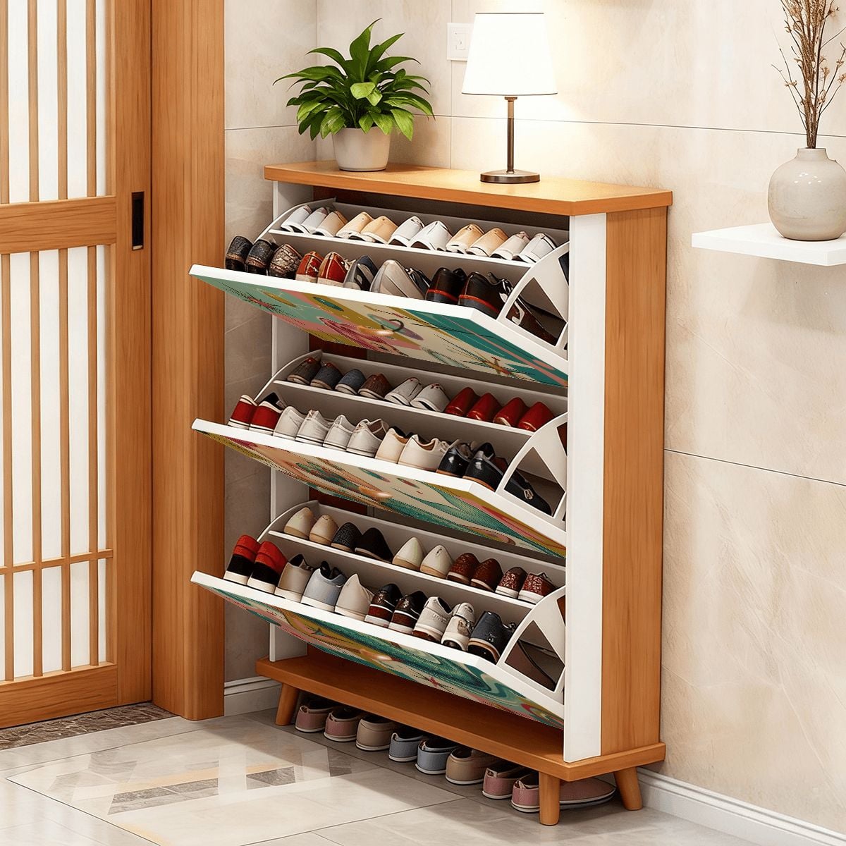 Kate McEnroe New York Kitschy 1950s Retro Mermaid Atomic Starburst Shoe Cabinet Entryway StorageShoe Storage7x2Rdg5u57