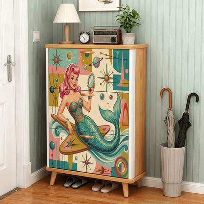 Kate McEnroe New York Kitschy 1950s Retro Mermaid Atomic Starburst Shoe Cabinet Entryway StorageShoe Storage7x2Rdg5u57