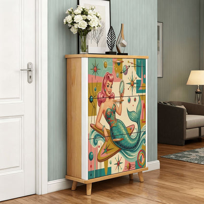 Kate McEnroe New York Kitschy 1950s Retro Mermaid Atomic Starburst Shoe Cabinet Entryway StorageShoe Storage7x2Rdg5u57