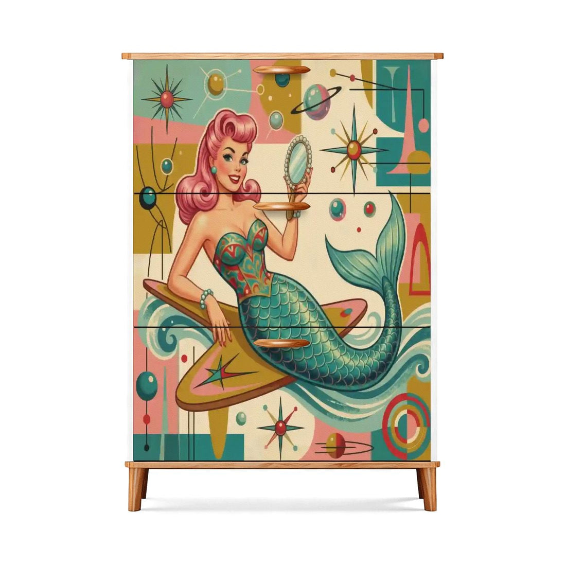 Kate McEnroe New York Kitschy 1950s Retro Mermaid Atomic Starburst Shoe Cabinet Entryway StorageShoe Storage7x2Rdg5u57