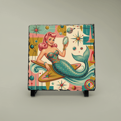 Kate McEnroe New York Kitschy 1950s Retro Mermaid Atomic Starburst Slate Desk PlaqueDecorative Plaques28653151239791316237