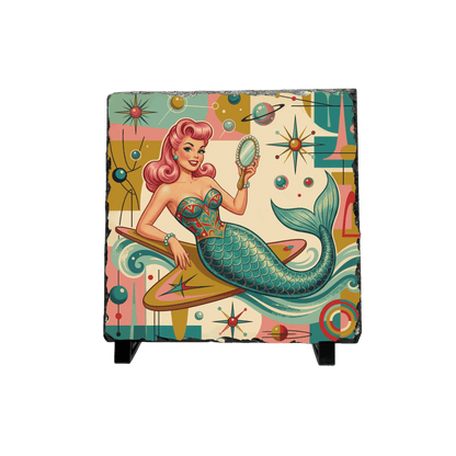 Kate McEnroe New York Kitschy 1950s Retro Mermaid Atomic Starburst Slate Desk PlaqueDecorative Plaques28653151239791316237