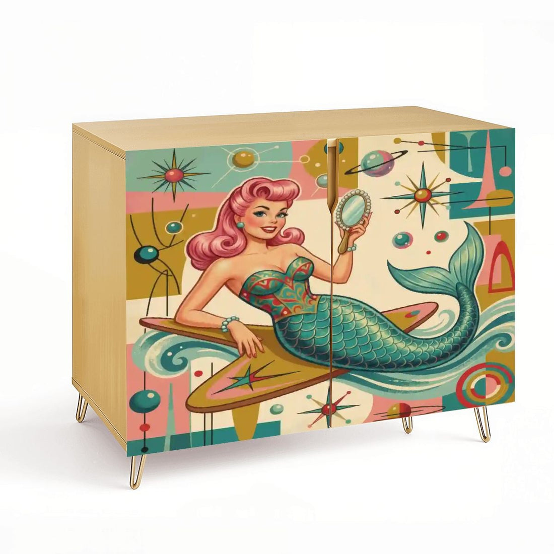 Kate McEnroe New York Kitschy 1950s Retro Mermaid Atomic Starburst Storage CabinetStorage CabinetslmBTwYt9tV